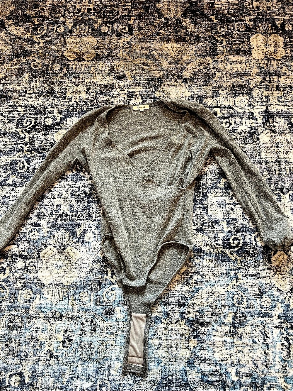 Madewell Wrap Thong Bodysuit Long Sleeve Gray Small